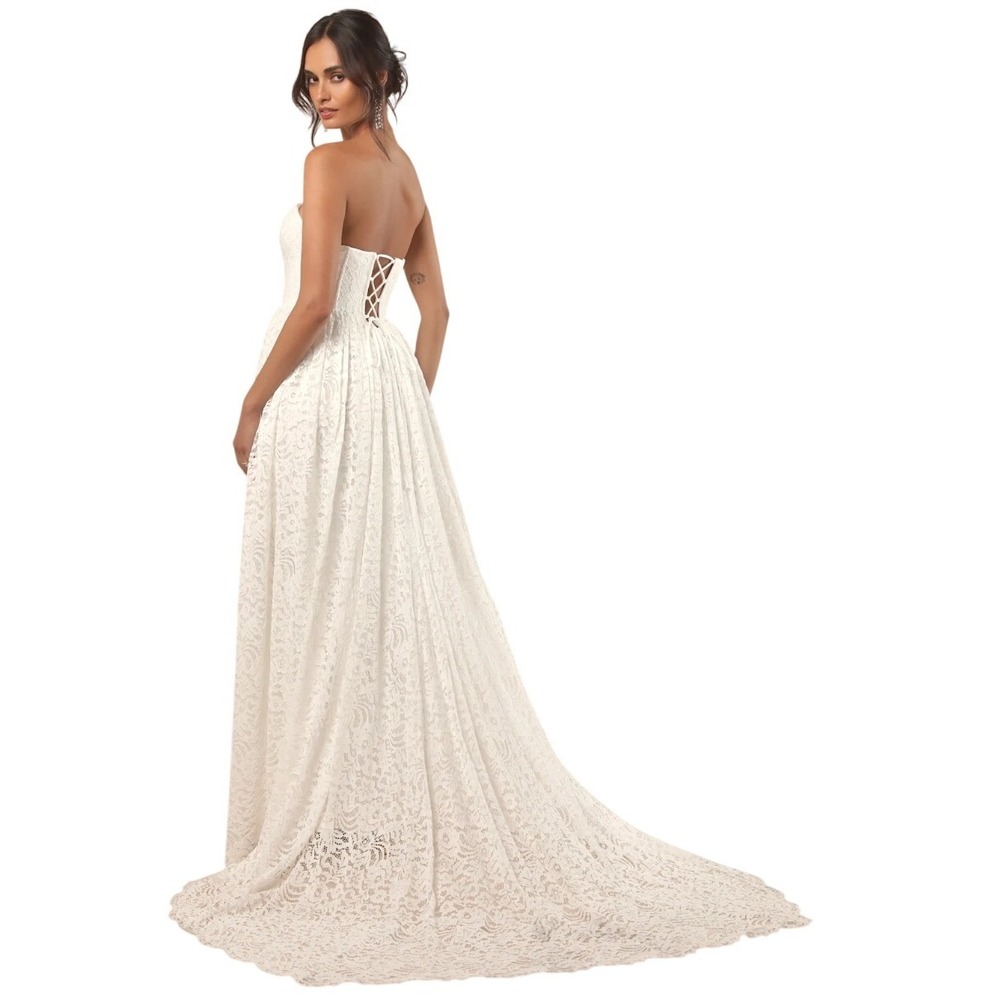 Lulus Shiori White Lace Bustier Basque Waist Strapless Maxi Dress S Wedding - Picture 2 of 14